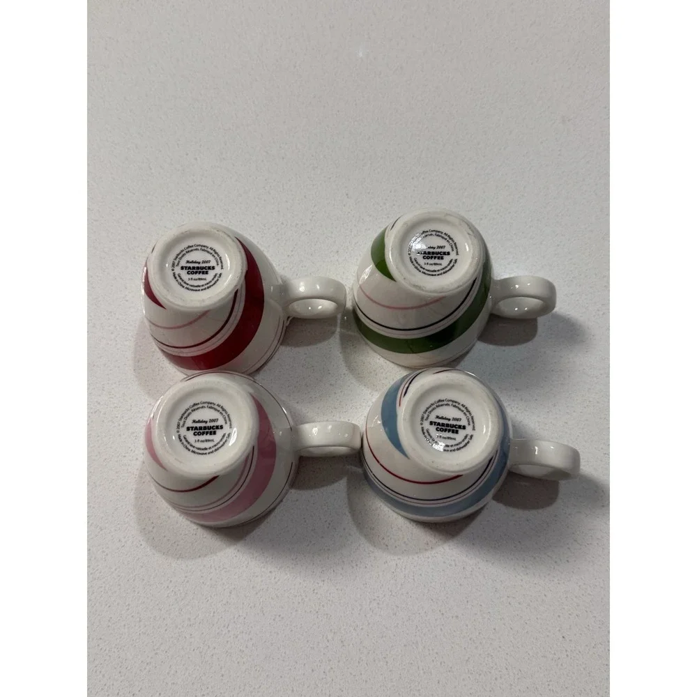 STARBUCKS‎ Holiday 2007 Peppermint Stripe Coffee Expresso Cups Mini Set Of 4